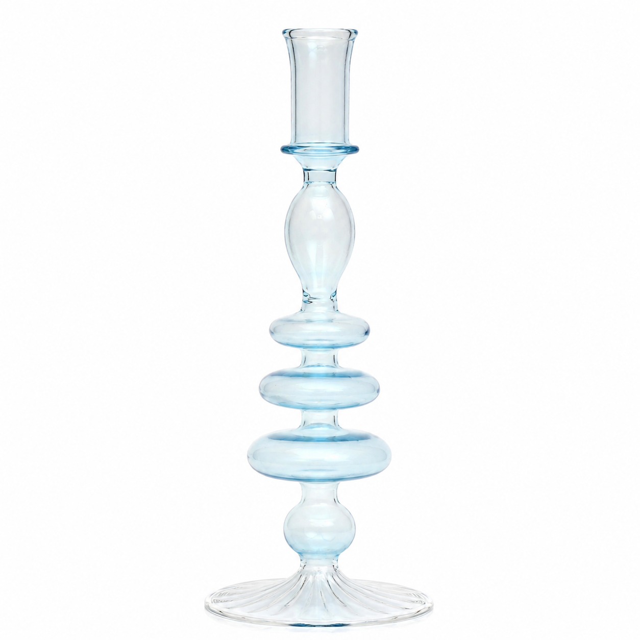 NILI Blue Glass Disc Candlestick | Mouth-Blown in Cairo | MISHKAH