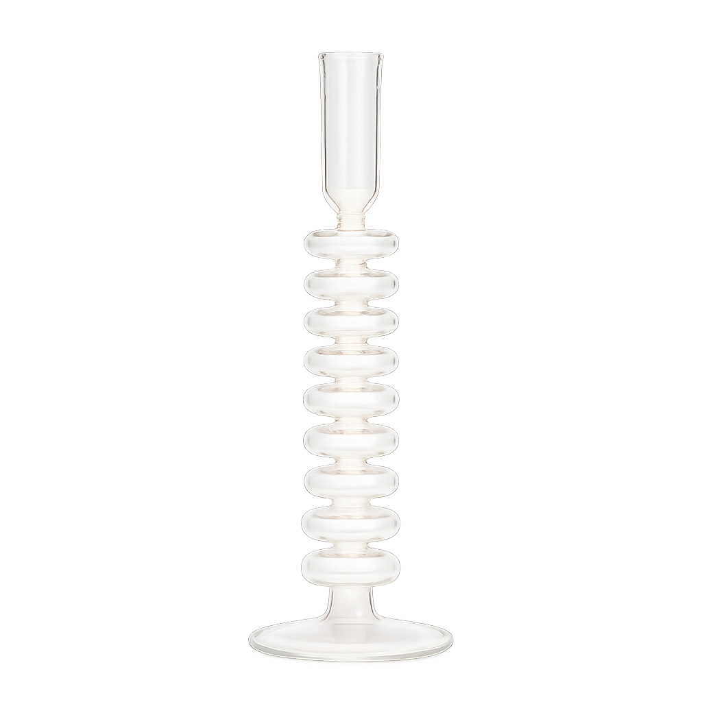 MAWJ Clear Rippled Glass Candlestick | Mouth-Blown in Cairo | MISHKAH