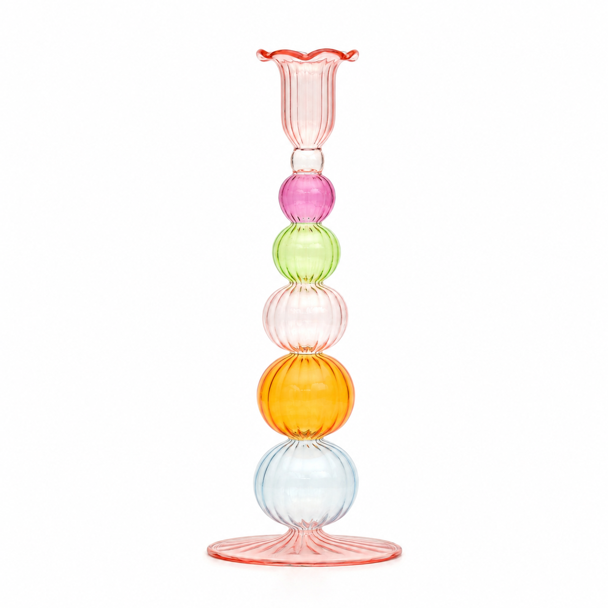 Qamariya Stained-Glass Candlestick — Hand-Blown Multicolor Egyptian Glass & 24K Gold