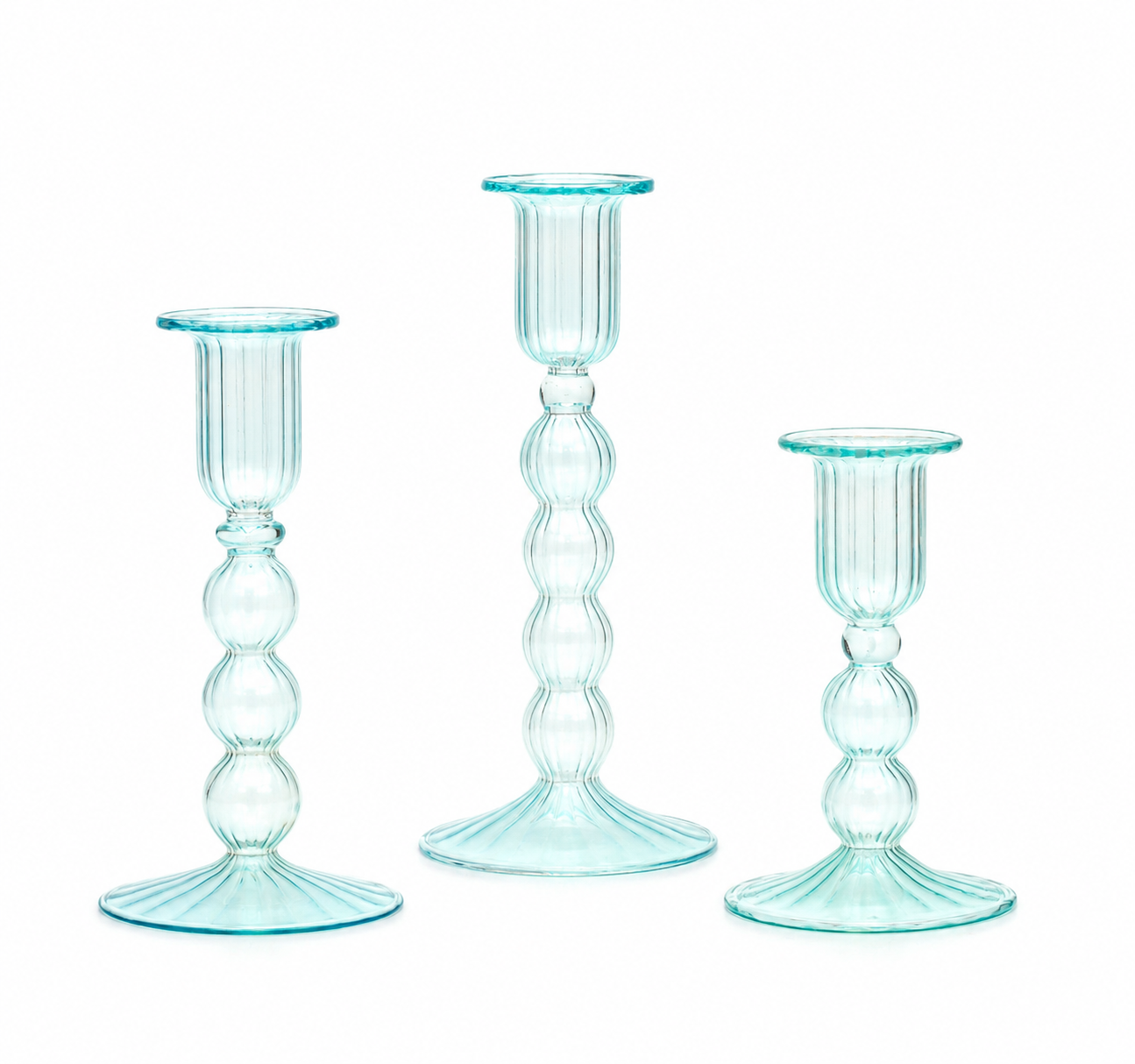 SAMA Blue Glass Candlestick Set of 3 | Mouth-Blown in Cairo | MISHKAH