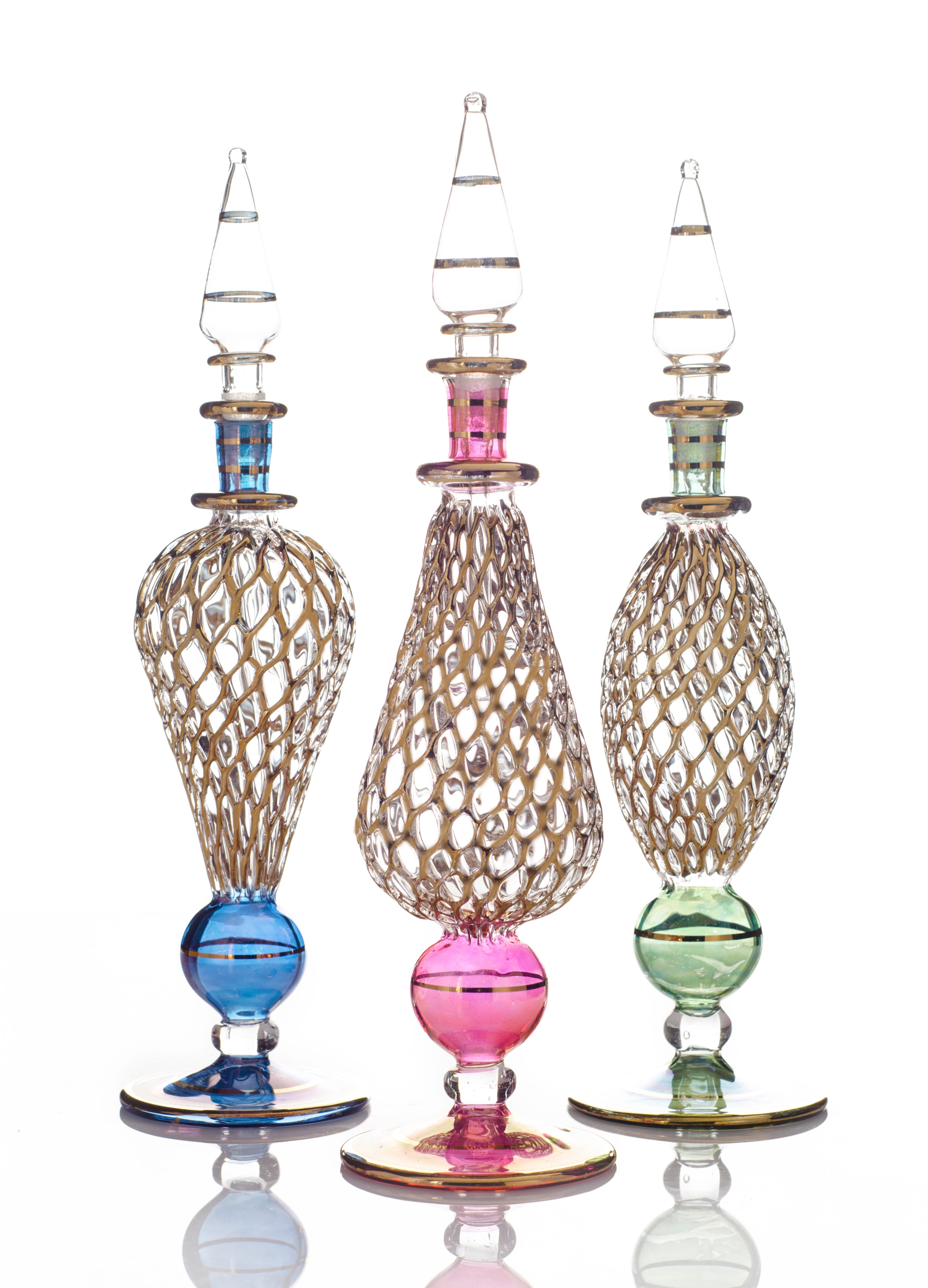 The Shabaka Trio — Egyptian Perfume Bottles in Hand-Worked Gold Net, Set of Three