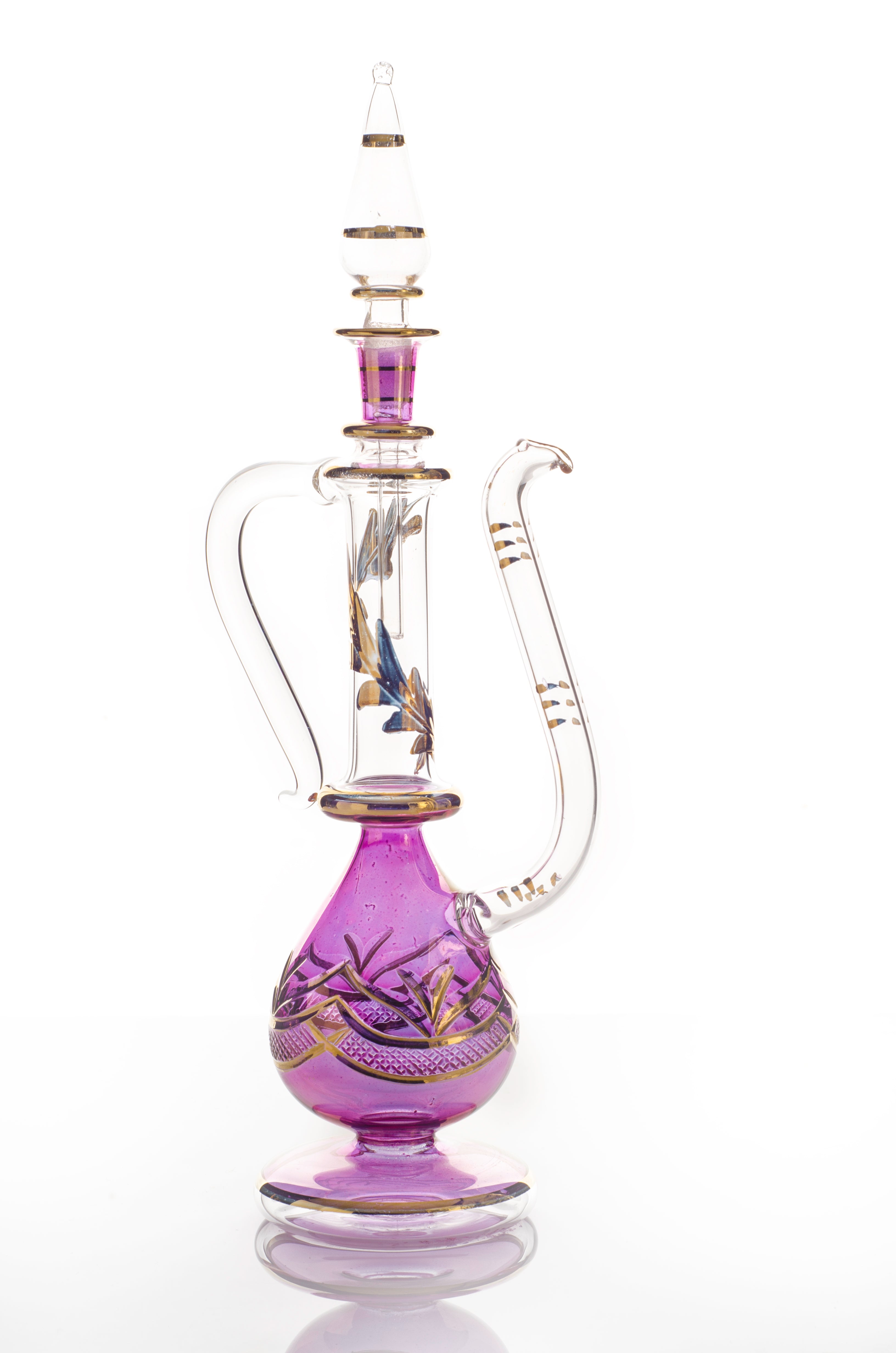Amira — Hand-Blown Egyptian Glass Ewer in Purple & 24K Gold