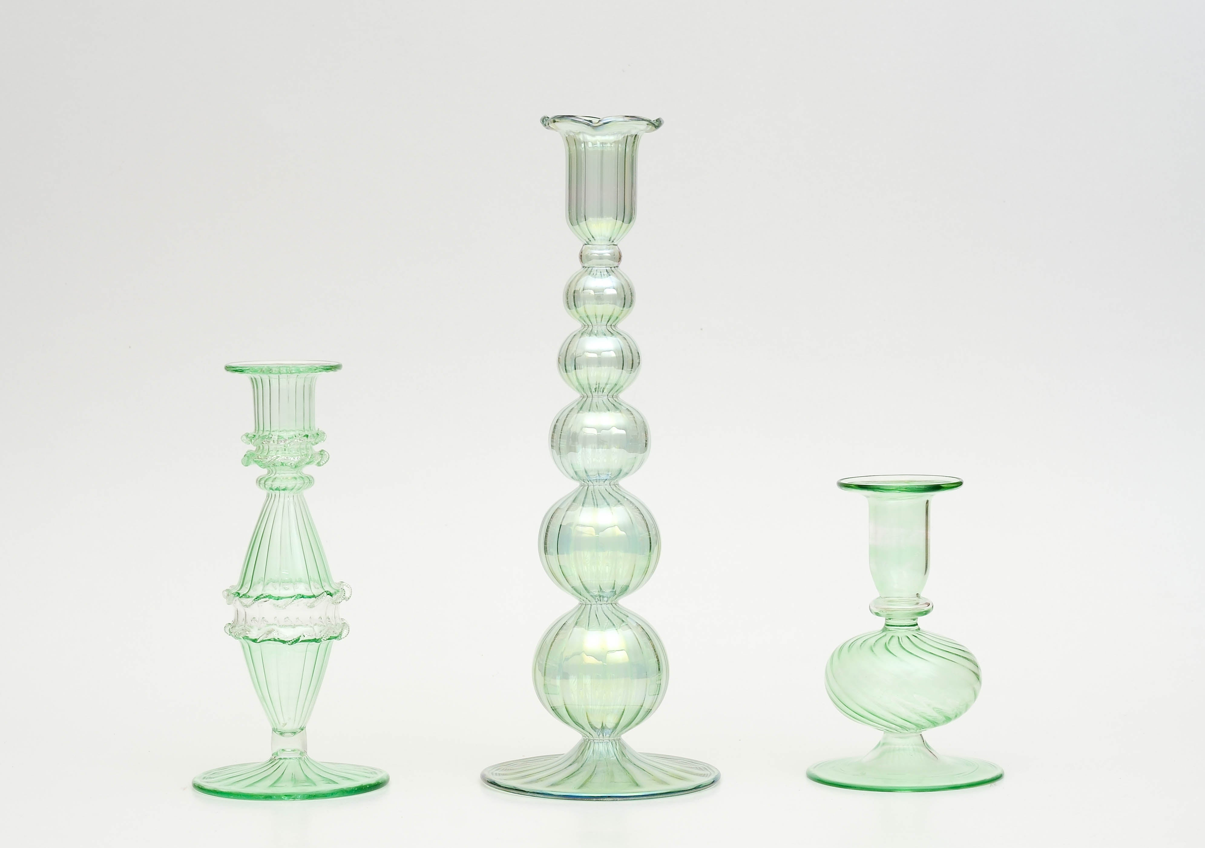 The Tala Set — Sage Green Glass Candlesticks, Set of Three