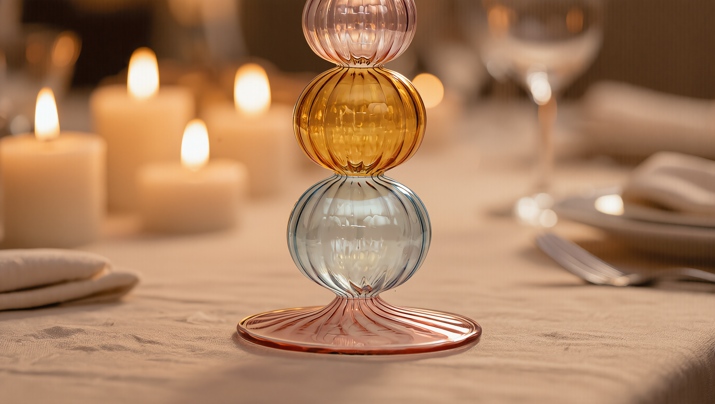 TAYF Multicolor Glass Candlestick | Mouth-Blown in Cairo | MISHKAH