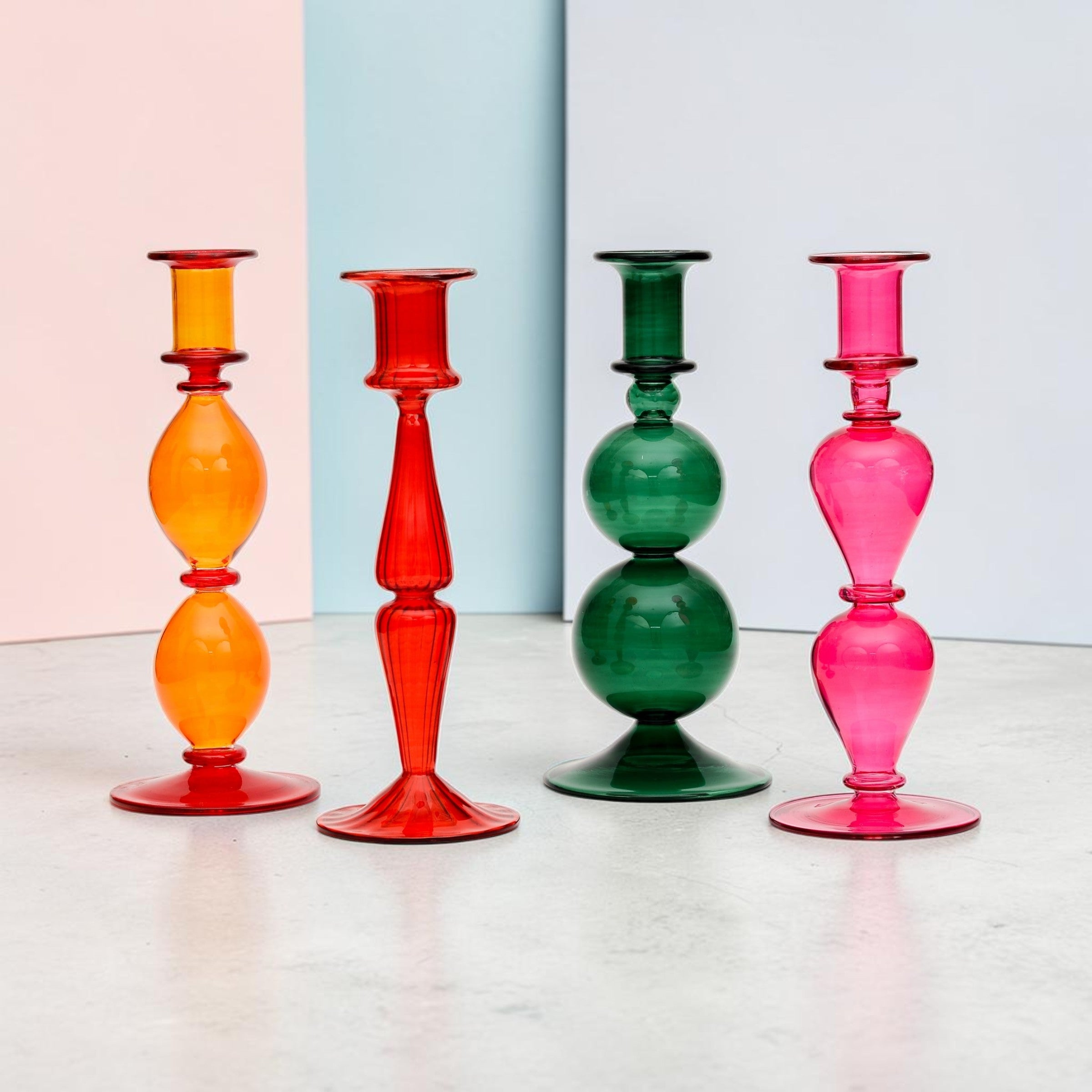 JAWHAR Jewel-Tone Glass Candlestick | Mouth-Blown in Cairo | MISHKAH