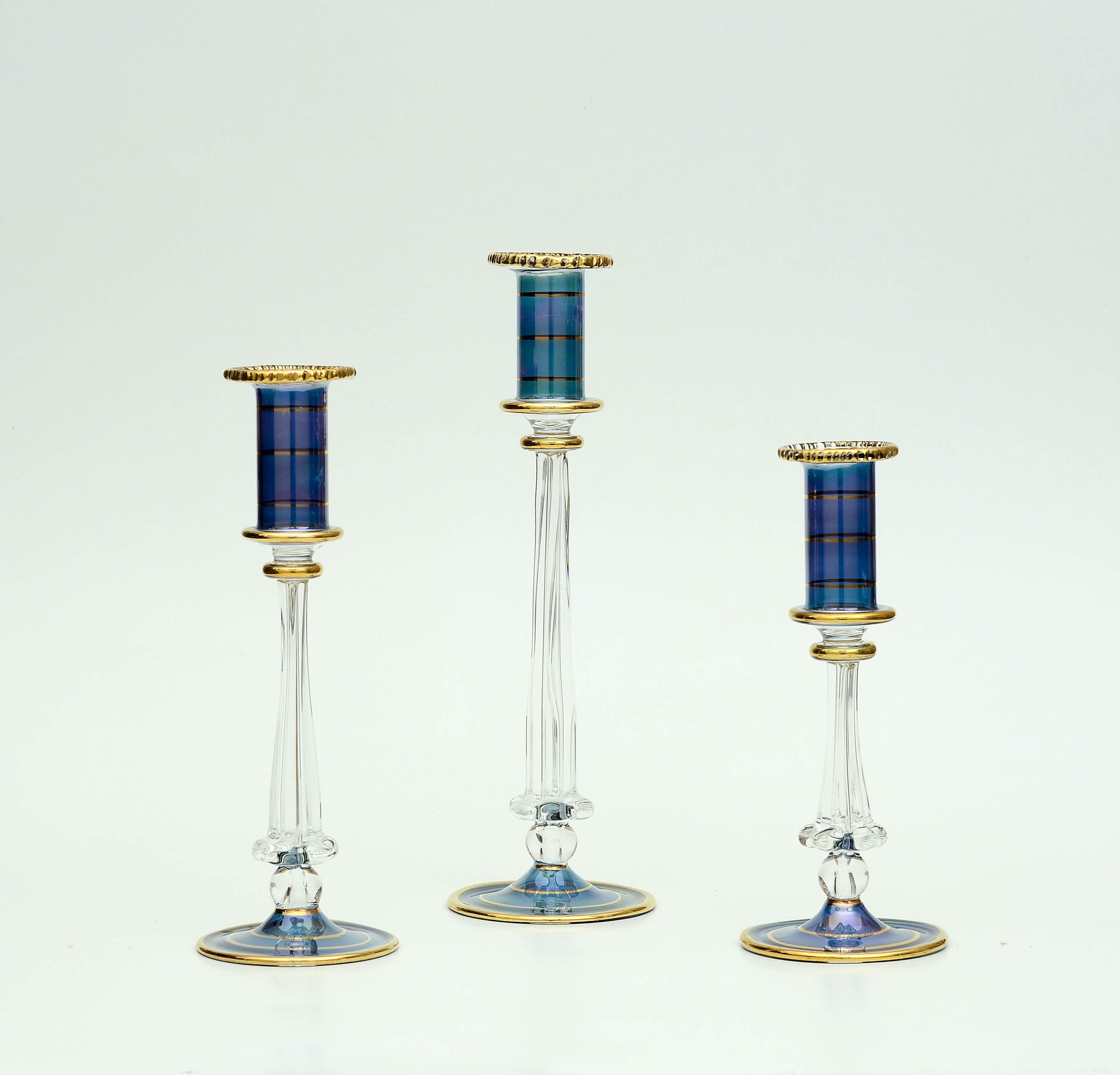 he Malika Set — Royal Blue & 24K Gold Candlesticks, Set of Three